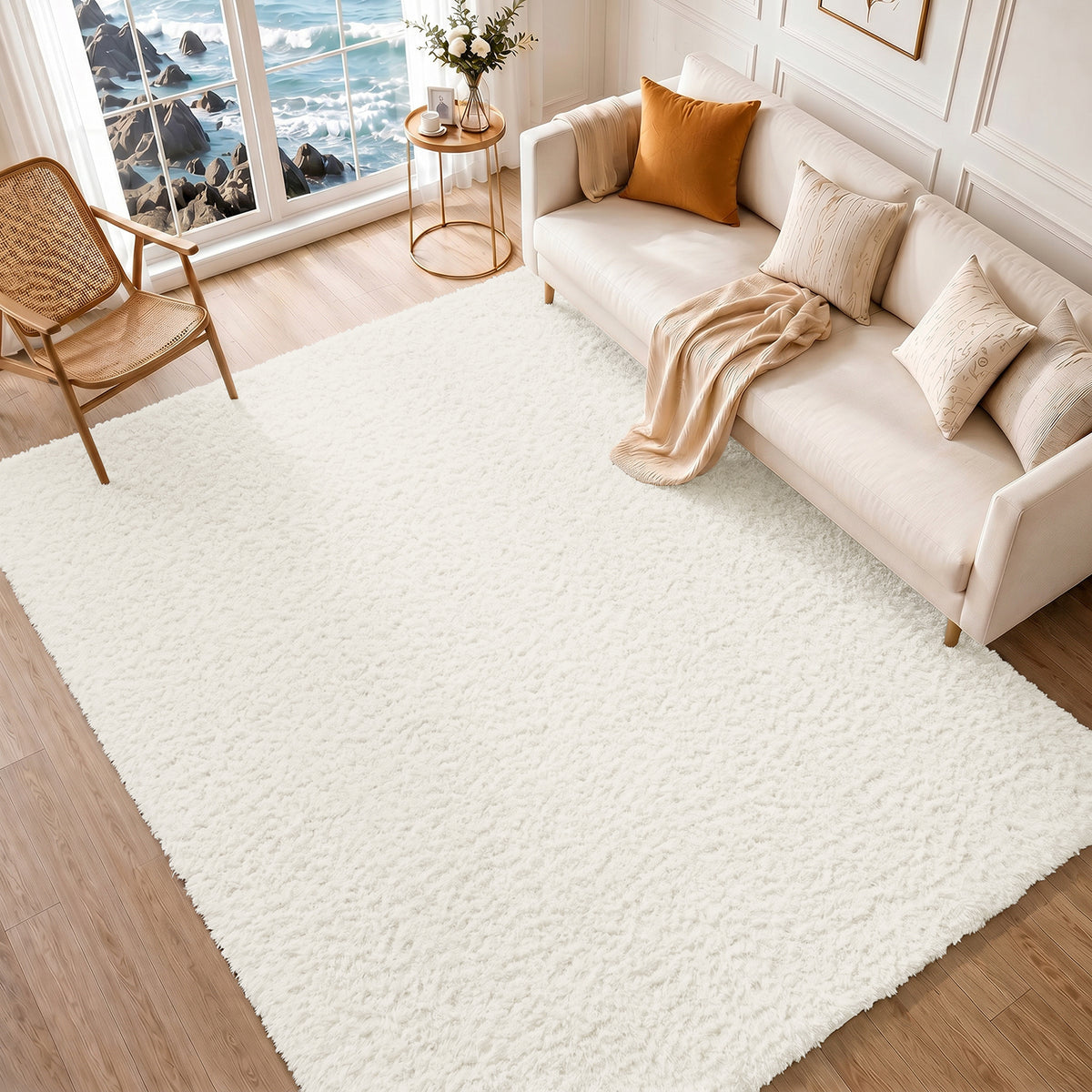 Tapis shaggy Surya Dadu uni, poils longs crème, vue 9