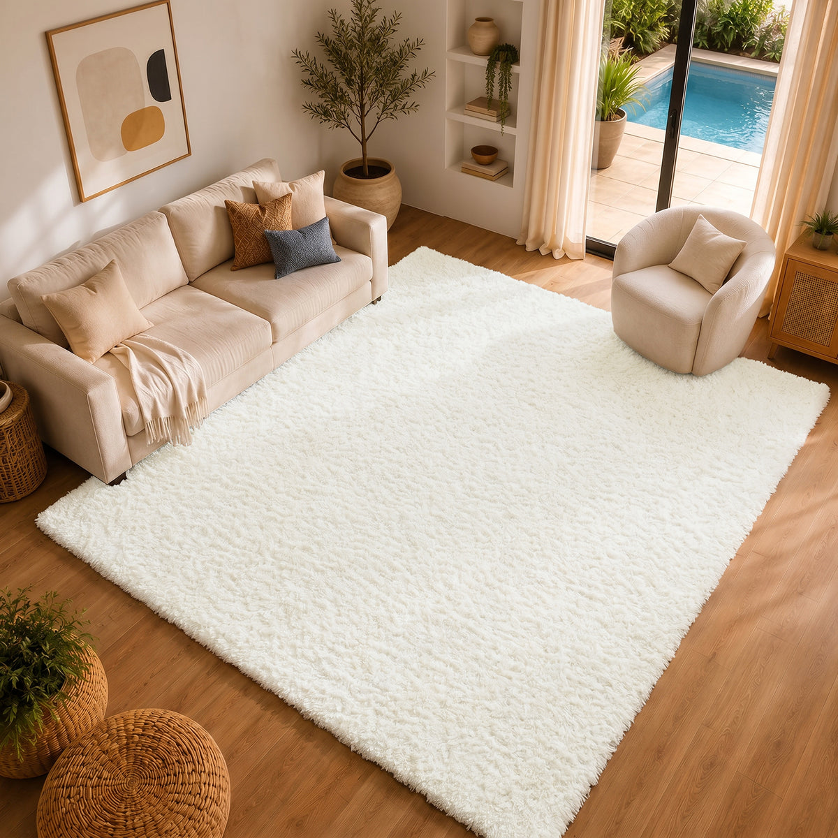 Tapis shaggy Surya Dadu uni, poils longs crème, vue 10