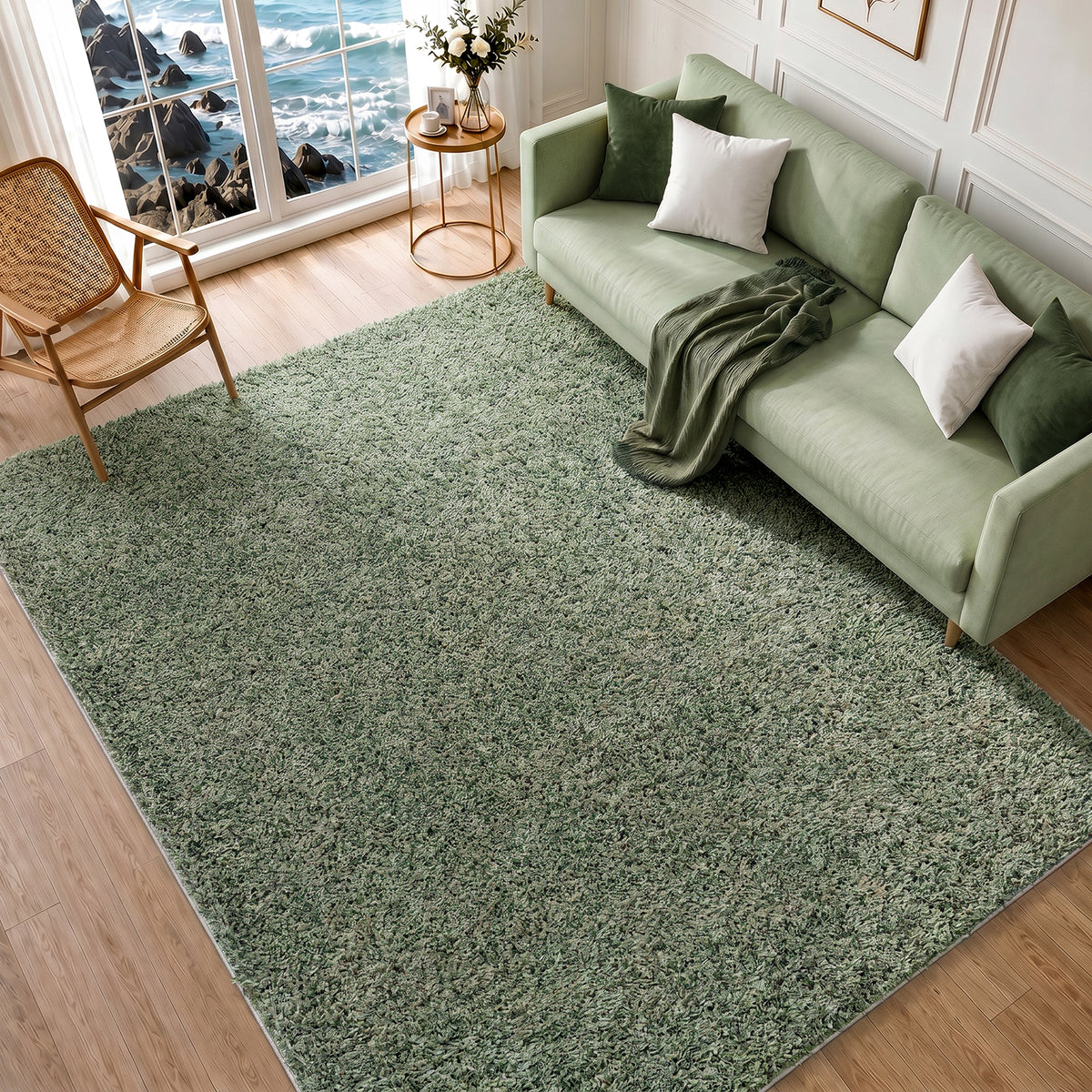 Tapis shaggy Surya Dadu uni, poils longs vert, vue 10