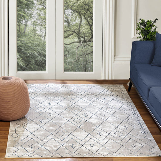Tapis Berbère Ethnique Blanc/Bleu Glasgow