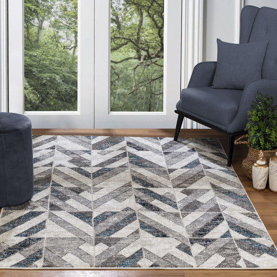 Tapis Scandinave Moderne Bleu/Gris Qatar
