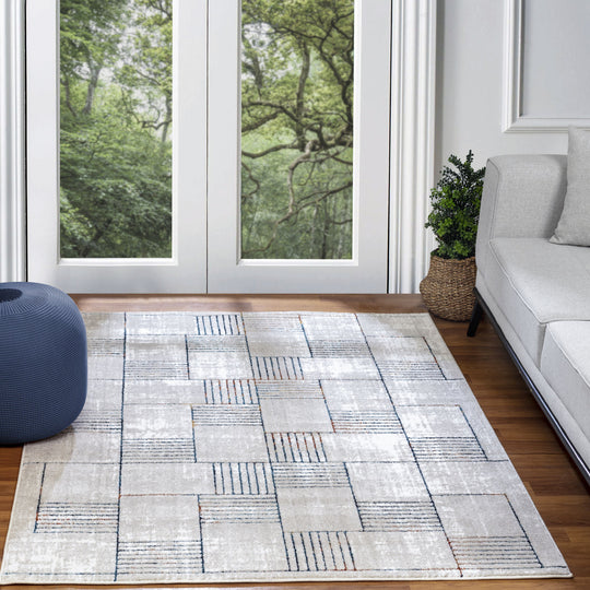 Tapis Scandinave Moderne Bleu/Orange Guri