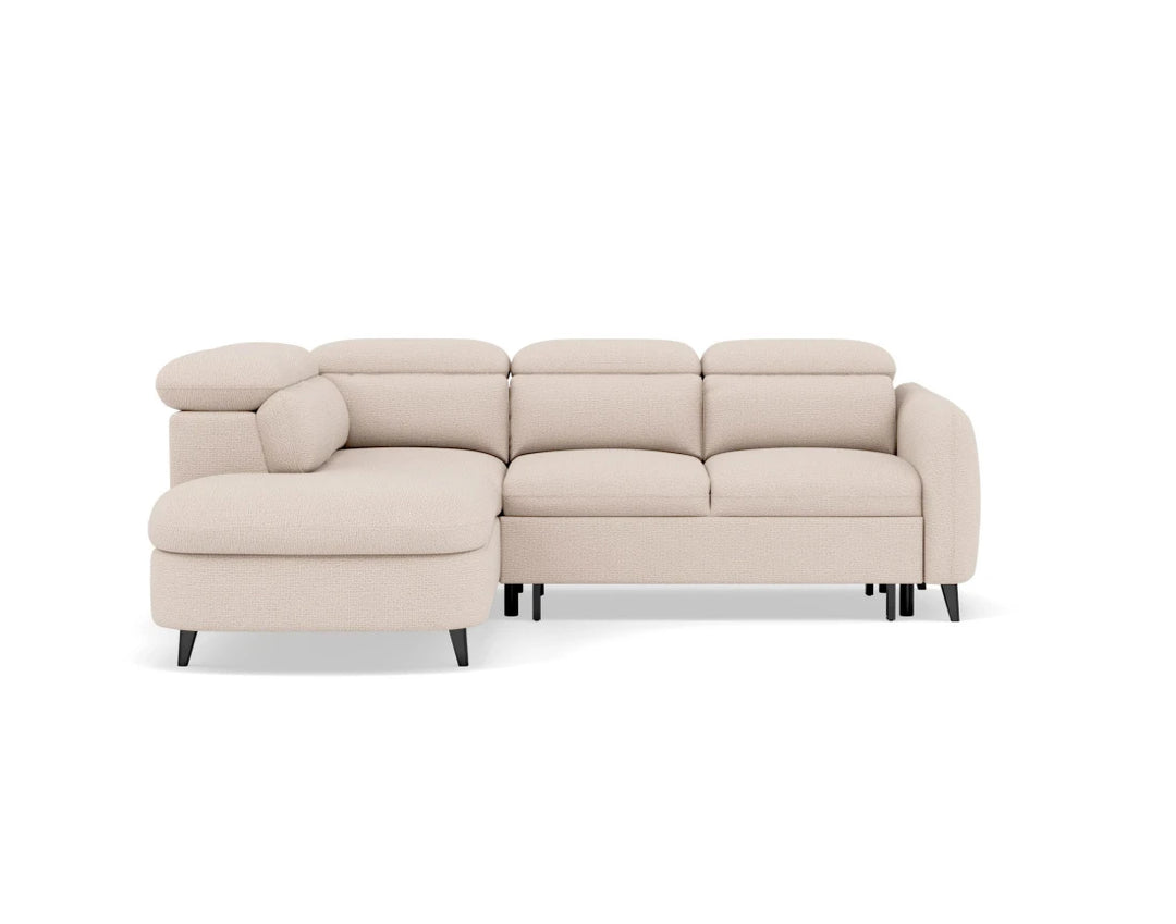 Canapé d'angle gauche convertible BEST MOBILIER Opaline avec têtières et coffre en tissu texturé beige
