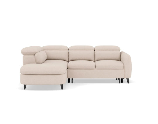 Canapé d'angle gauche convertible BEST MOBILIER Opaline avec têtières et coffre en tissu texturé beige