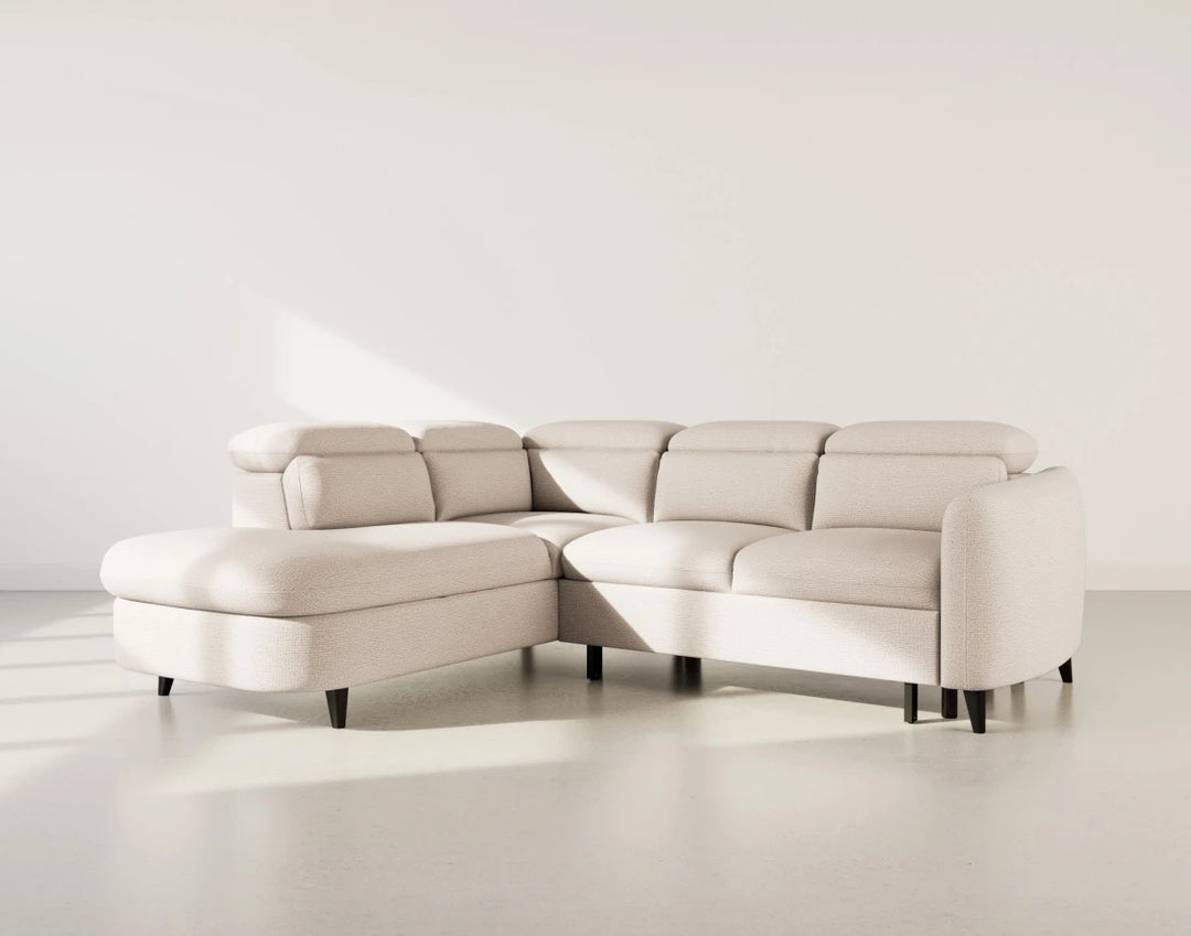 Canapé d'angle gauche convertible BEST MOBILIER Opaline avec têtières et coffre en tissu texturé beige