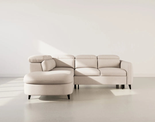 Canapé d'angle gauche convertible BEST MOBILIER Opaline avec têtières et coffre en tissu texturé beige