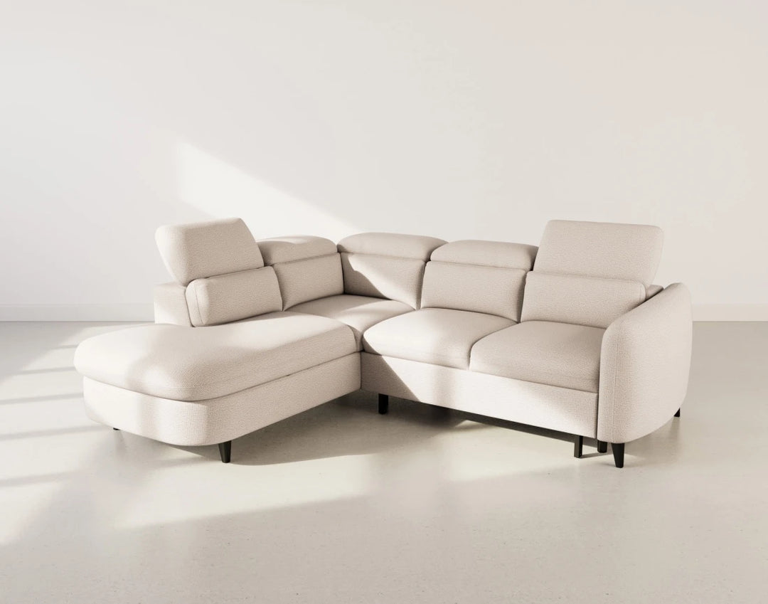 Canapé d'angle gauche convertible BEST MOBILIER Opaline avec têtières et coffre en tissu texturé beige