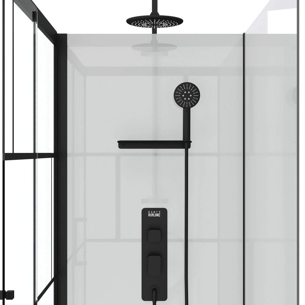 Cabine de douche AURLANE Graphique 110x80cm en verre transparent noir réversible