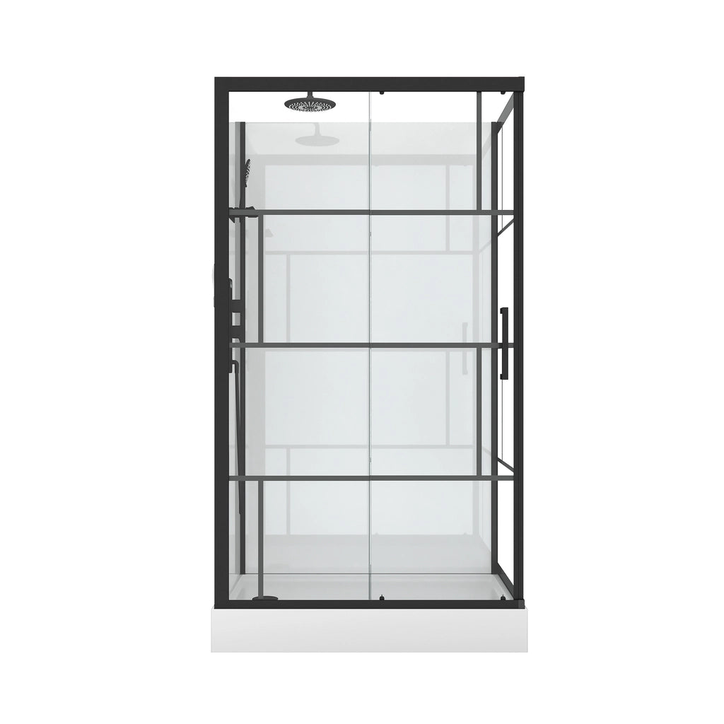 Cabine de douche AURLANE Graphique 110x80cm en verre transparent noir réversible