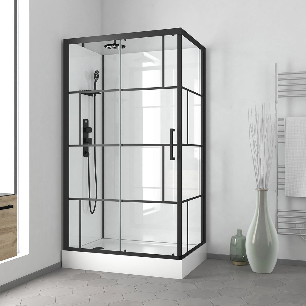 Cabine de douche AURLANE Graphique 110x80cm en verre transparent noir réversible