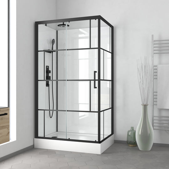 Cabine de douche AURLANE Graphique 110x80cm en verre transparent noir réversible