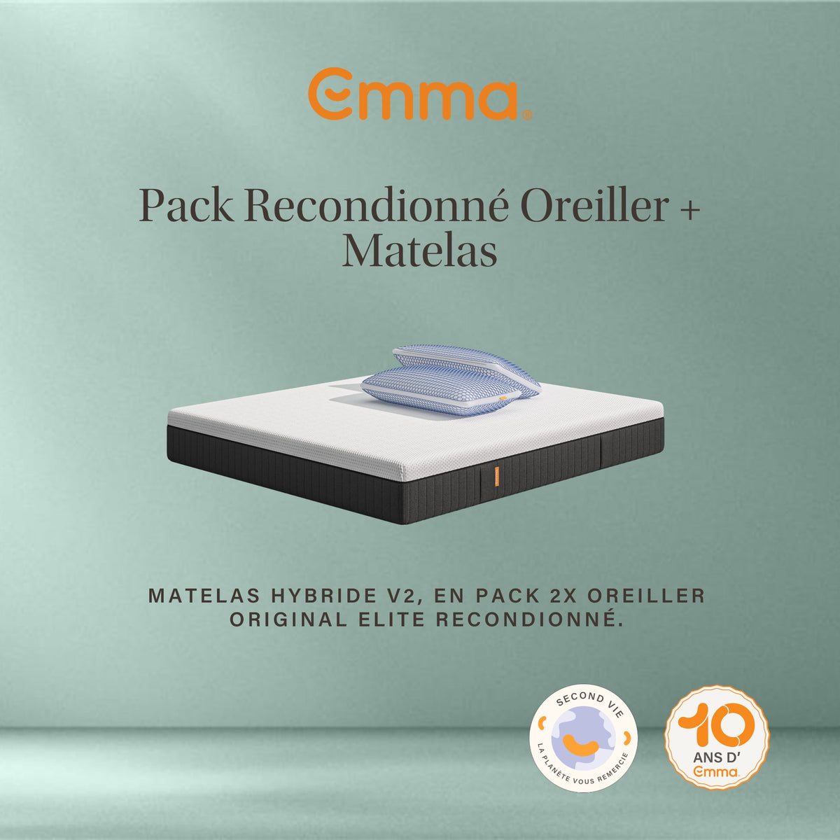 Pack matelas Emma Original + 2 oreillers reconditionnés