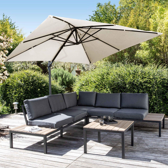 Parasol déporté carré en aluminium avec mât rotatif 360° (3 x 3m) OVIALA Ecru