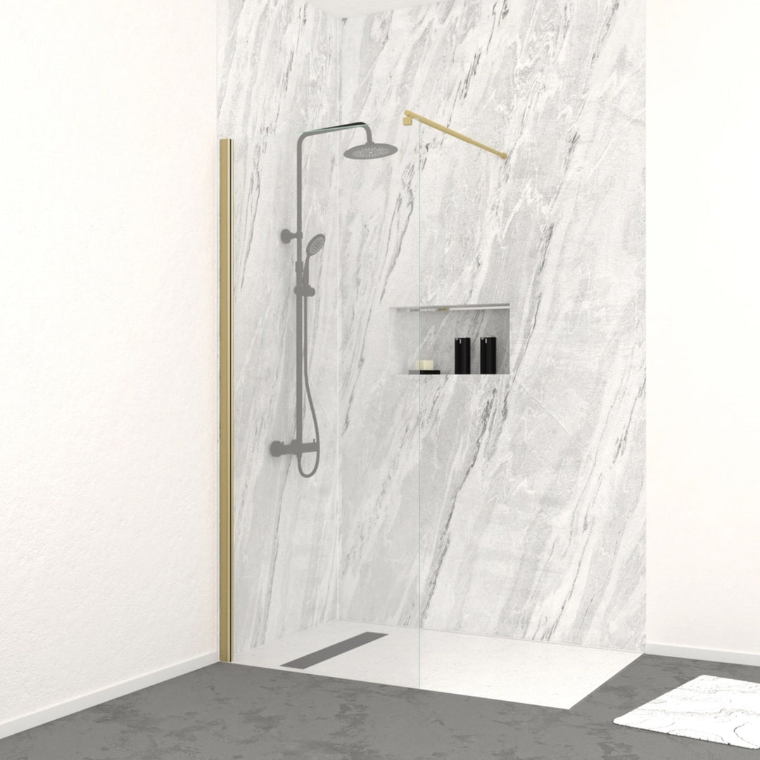 Paroi de douche à l'italienne AURLANE Freedom 2 Gold 80×200cm verre trempé 8 mm Finition Or Doré Brossé