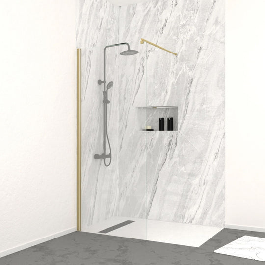 Paroi de douche à l'italienne AURLANE Freedom 2 Gold 80×200cm verre trempé 8 mm Finition Or Doré Brossé
