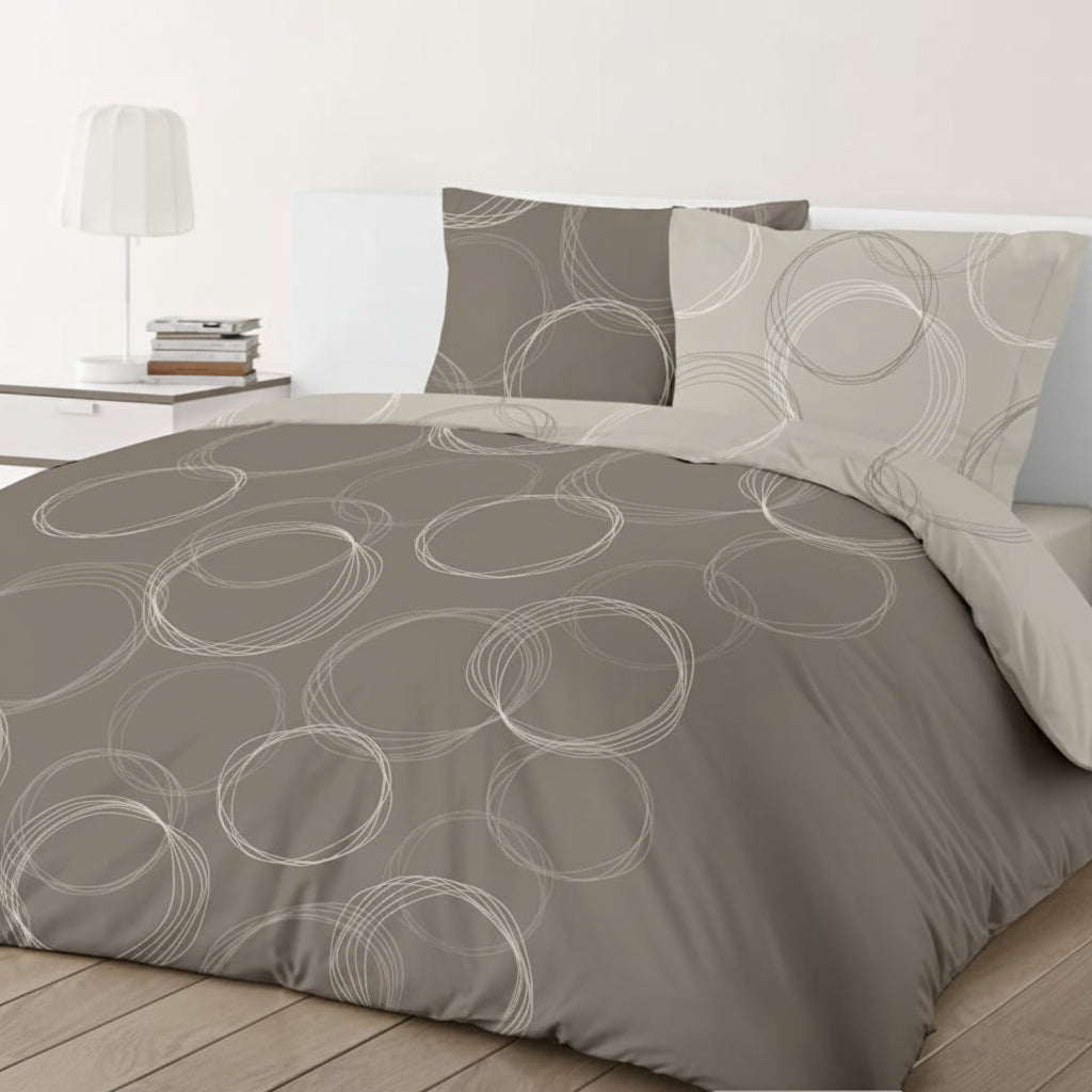 Parure de lit 2 personnes taupe reversible