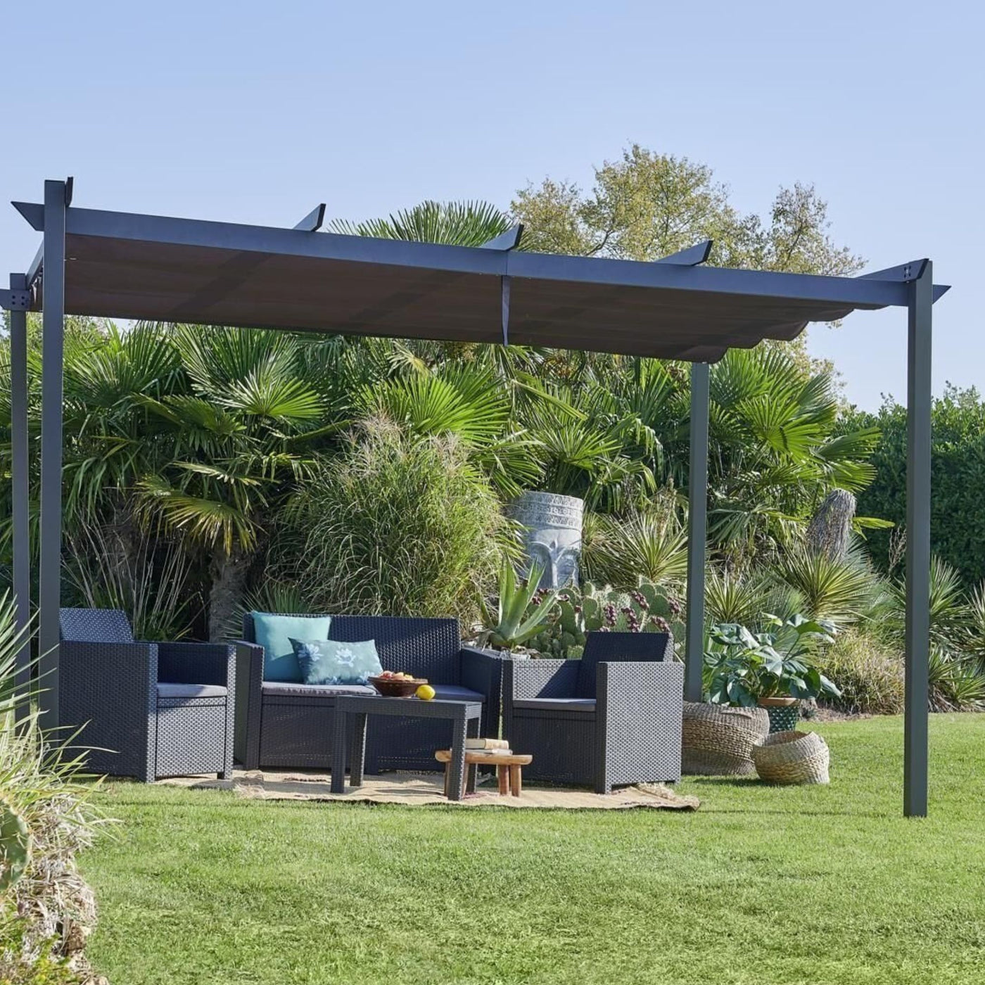 Pergola Autoportante HYBA Lorca 4x3m à Toile Rétractable Gris