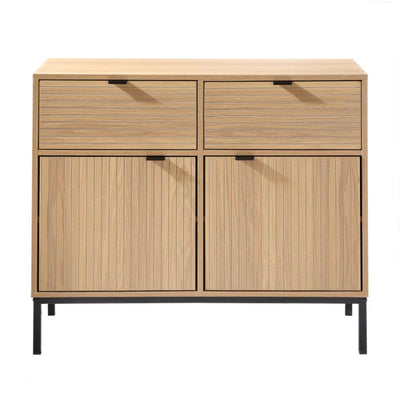 Petit buffet CALICOSY Tara 2 Portes 2 Tiroirs Façades Rainurées L90 x H79 cm