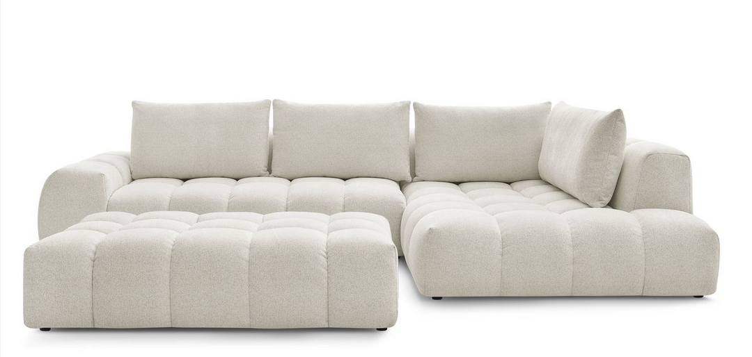 Canapé d'angle Bobochic EVEREST Tissu Chiné Blanc Droit