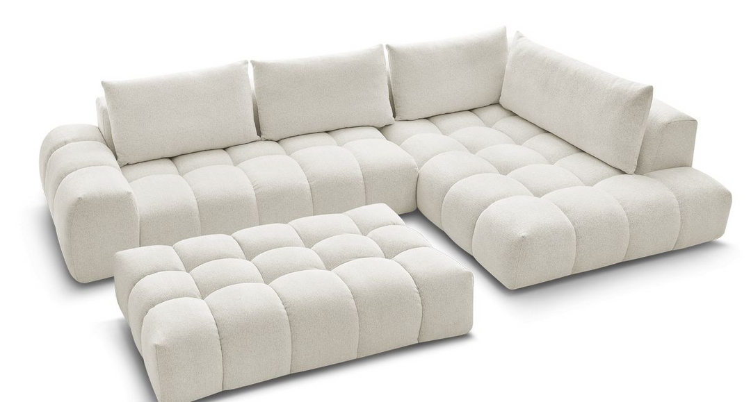 Canapé d'angle Bobochic EVEREST Tissu Chiné Blanc Droit