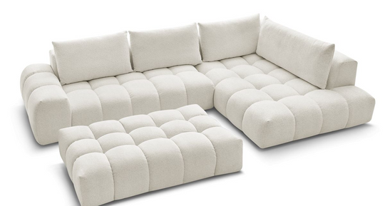 Canapé d'angle Bobochic EVEREST Tissu Chiné Blanc Droit