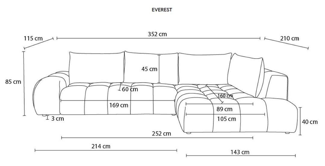 Canapé d'angle Bobochic EVEREST Tissu Chiné Blanc Droit