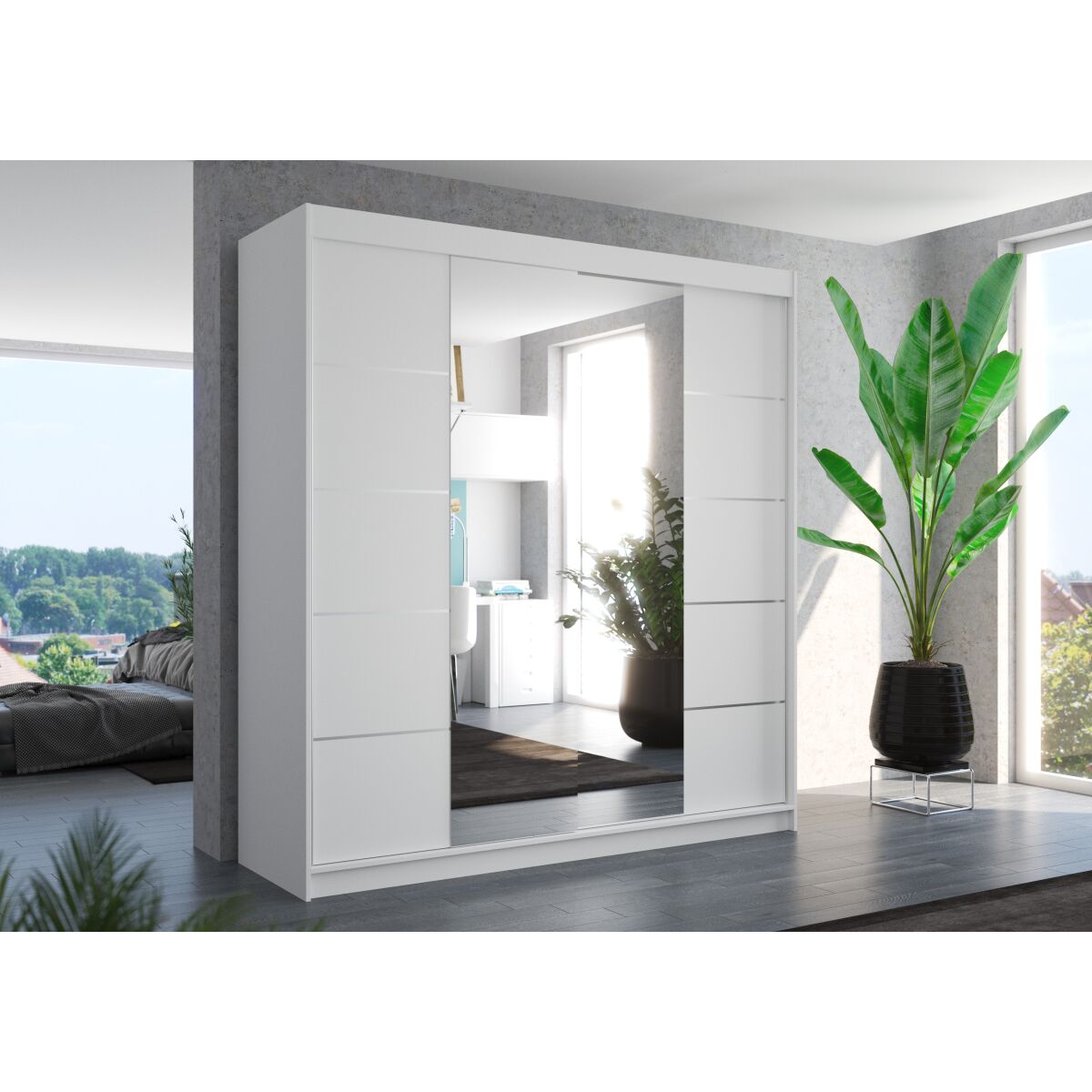 Armoire LES TENDANCES Dalia 200 cm 2 portes miroir blanc — photo produit