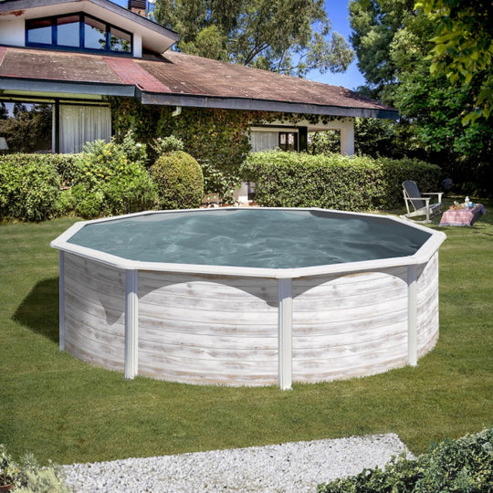 Piscine ronde Finlandia hors sol en acier aspect bois nordique Ø3.50m H1.20m