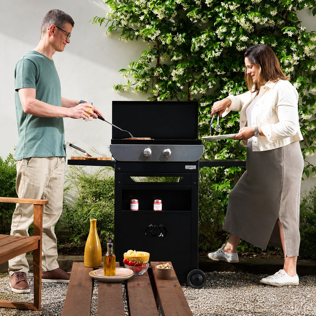 Plancha à gaz Le Marquier Original 260 Duo avec chariot et couvercle