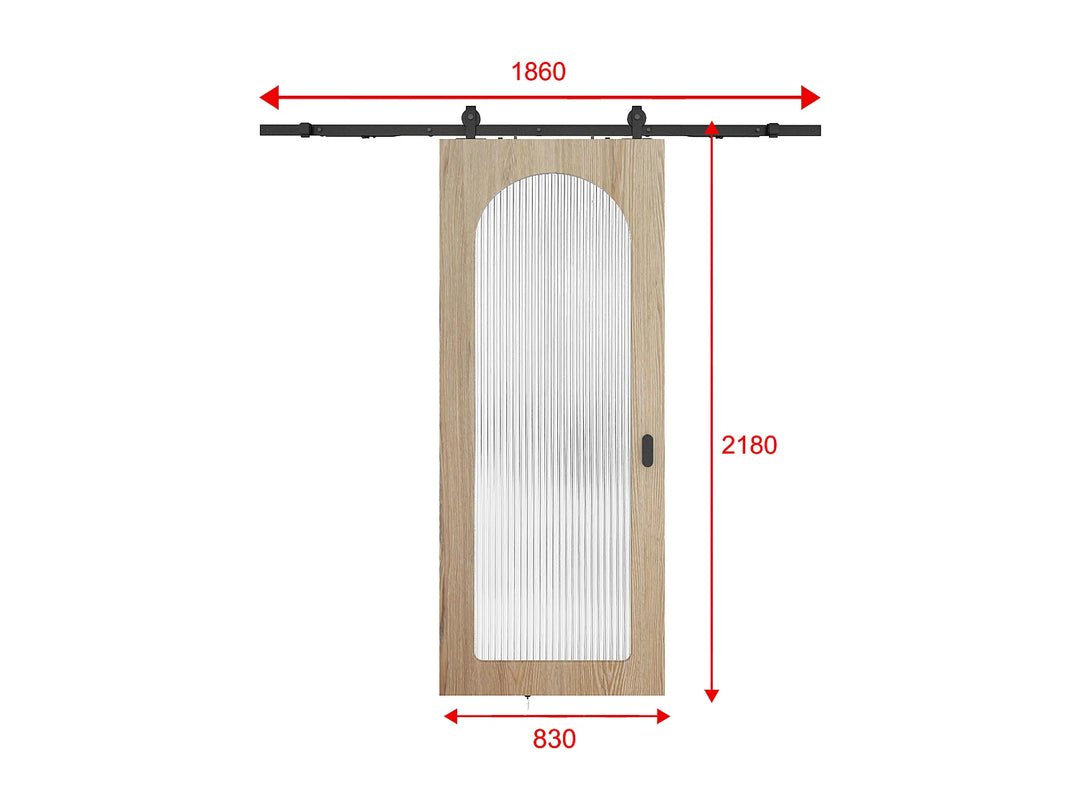 Porte coulissante VENTE-UNIQUE Odeza en bois avec arche naturel en verre trempé cannelé