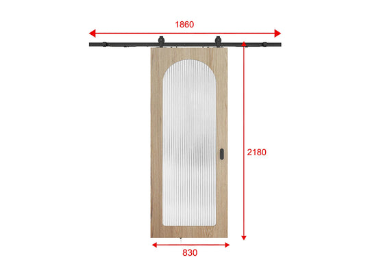 Porte coulissante VENTE-UNIQUE Odeza en bois avec arche naturel en verre trempé cannelé