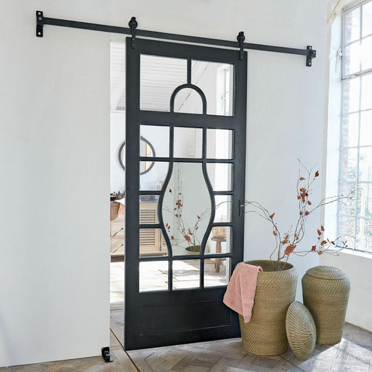 Porte coulissante LOBERON Wilmorton noire avec miroir — photo produit