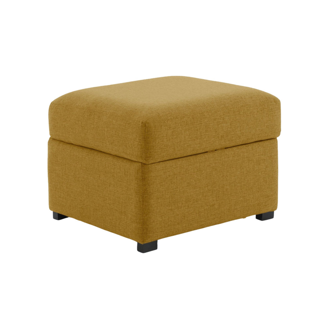 Pouf carré CONVERTIBLE CENTER avec coffre de rangement en tweed moutarde 66x66cm