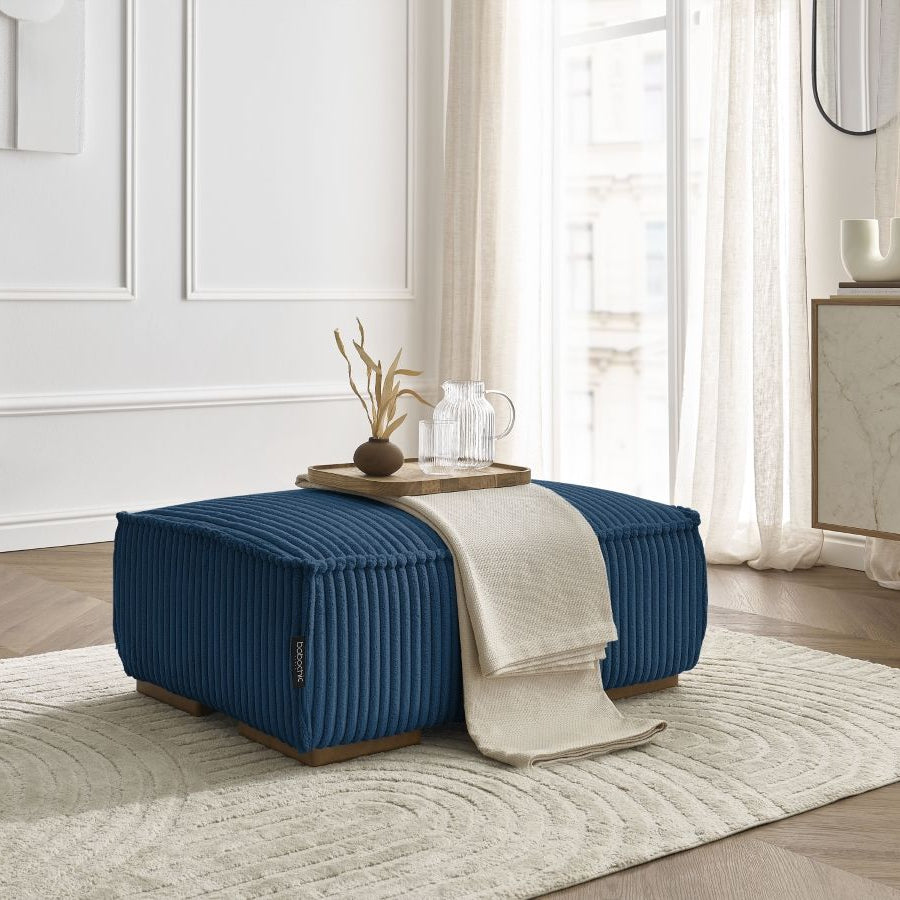 Pouf BOBOCHIC Chelsea en velours côtelé doux bleu
