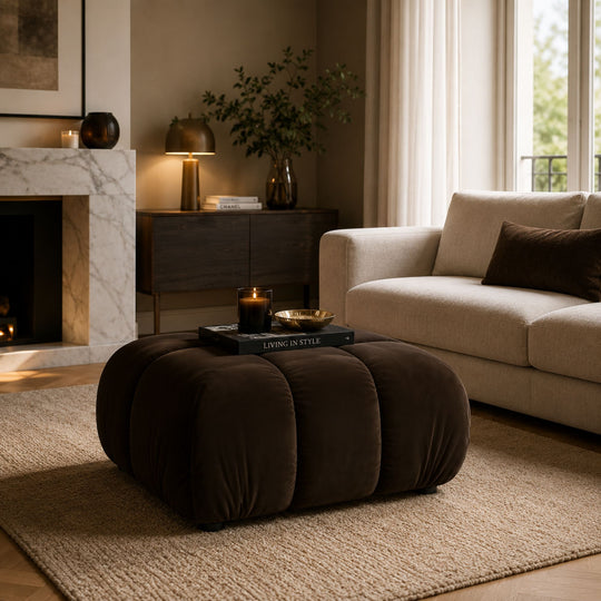 Pouf MICADONI Bellis en velours marron foncé