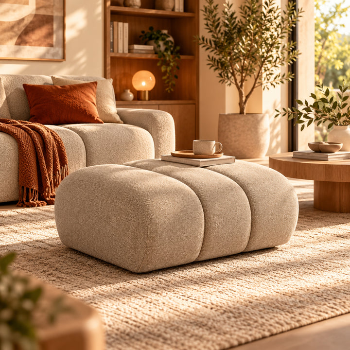 Pouf MICADONI Lupine en tissu chenille beige