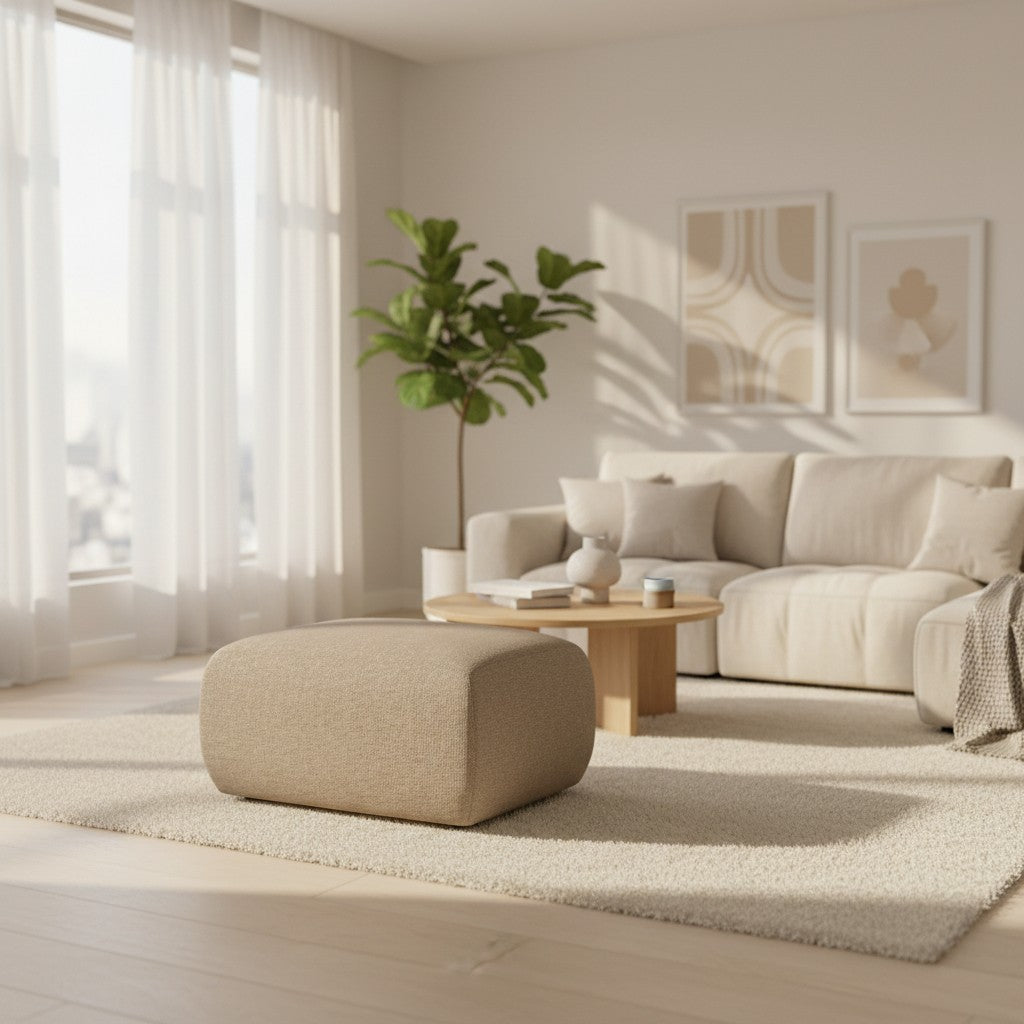 Pouf MICADONI Molino en tissu chenille beige foncé