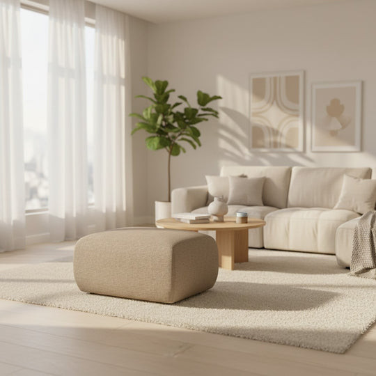 Pouf MICADONI Molino en tissu chenille beige foncé
