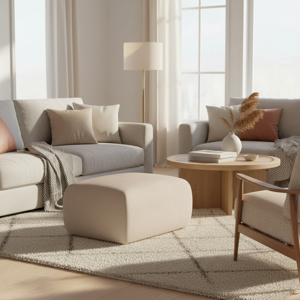 Pouf MICADONI Molino en tissu chenille Beige