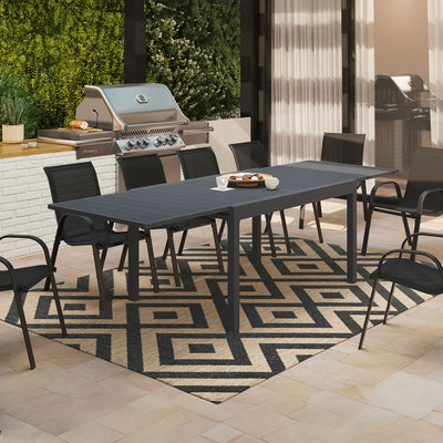 Table de jardin extensible en polywood gris anthracite 135-270cm