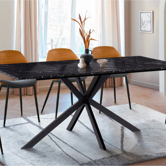 Table repas Glam 160 cm effet marbre noir