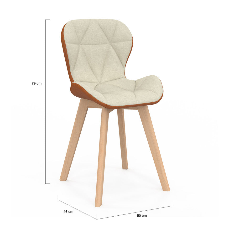 Lot de 2 ou 4 chaises GLADYS en tissu beige & camel – pieds bois