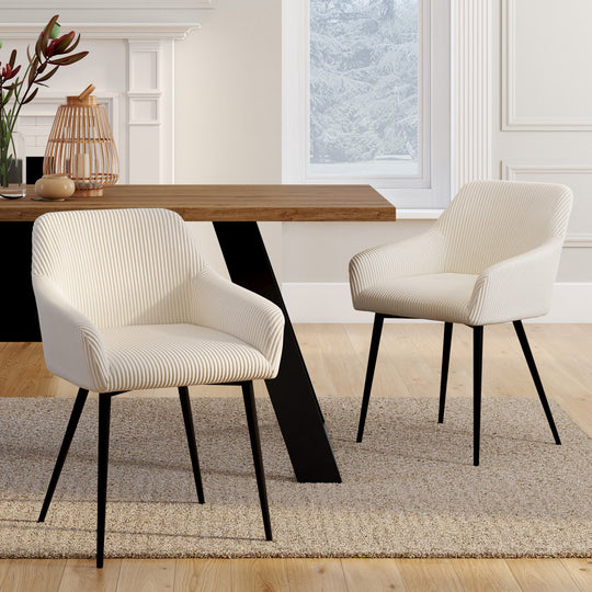 Lot de 2 fauteuils JENNY en velours côtelé beige et pieds métal