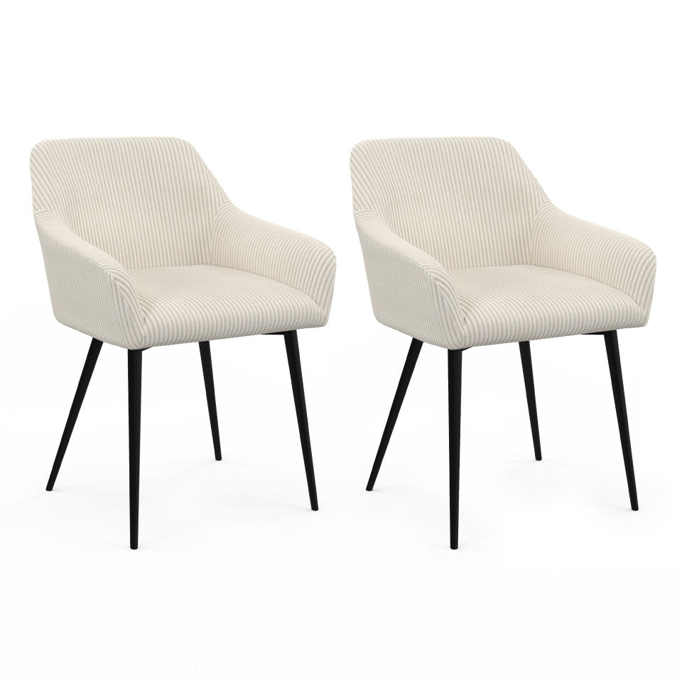 Lot de 2 fauteuils JENNY en velours côtelé beige et pieds métal