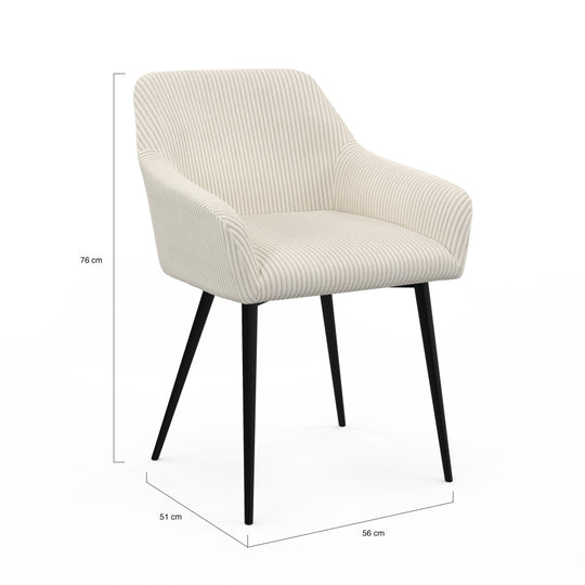 Lot de 2 fauteuils JENNY en velours côtelé beige et pieds métal