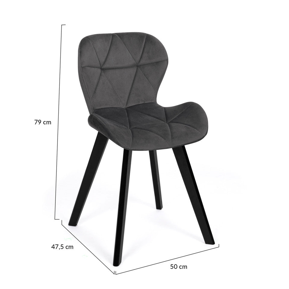 Lot de 2 chaises DAISY en velours gris foncé