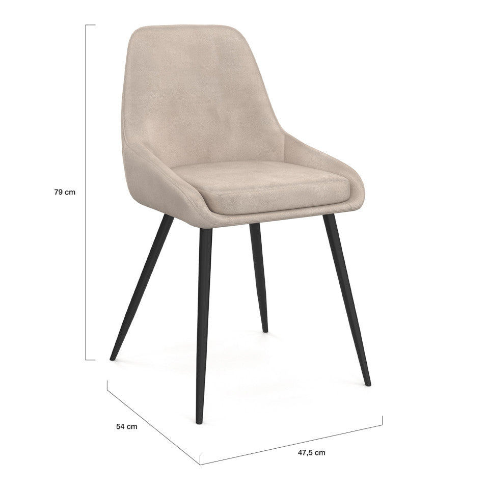 Lot de 2 chaises OLIVIA en velours taupe avec pieds métal noirs