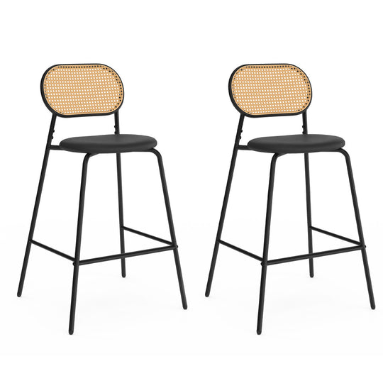 Lot de 2 tabourets Clarisse dossier cannage et assise noire