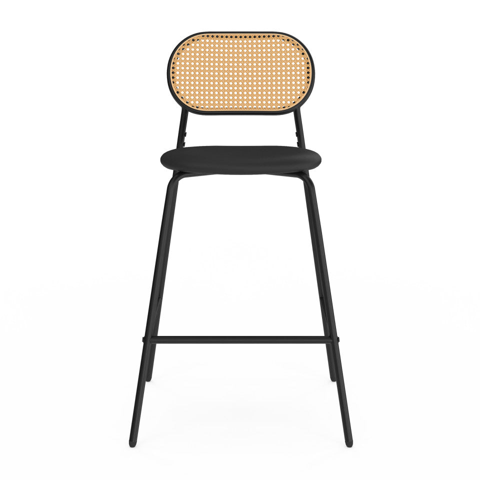 Lot de 2 tabourets Clarisse dossier cannage et assise noire