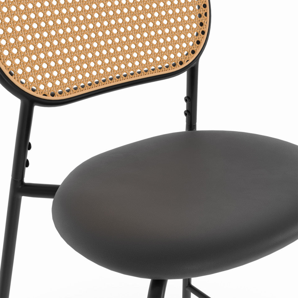 Lot de 2 tabourets Clarisse dossier cannage et assise noire